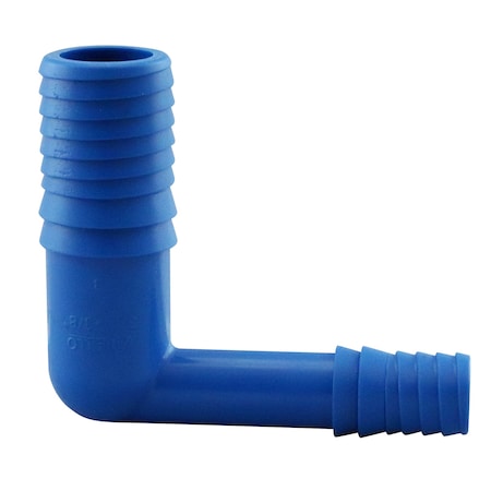 Apollo 3/4 in. Polypropylene 90 Degree Blue Twister Insert x 3/8 in. Funny Pipe Insert Reducing Elbow ABTE3438FP